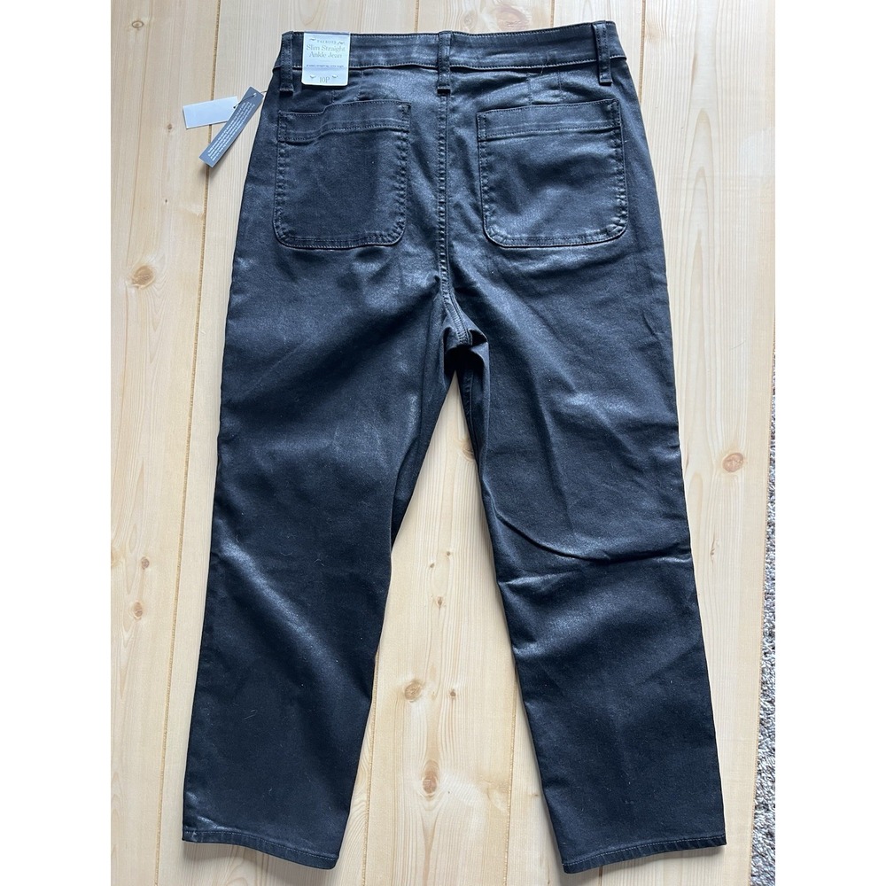 Talbots Women's 10P Black‎ Metallic Shiny Slim Straight Ankle Jeans NWT Petite